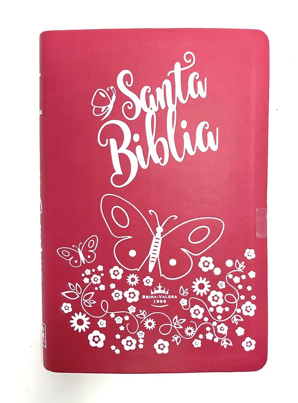 Biblia con Letra Grande Concordancia RVR1960  Diseño Mariposa, manual Simil piel, fucsia con índice.