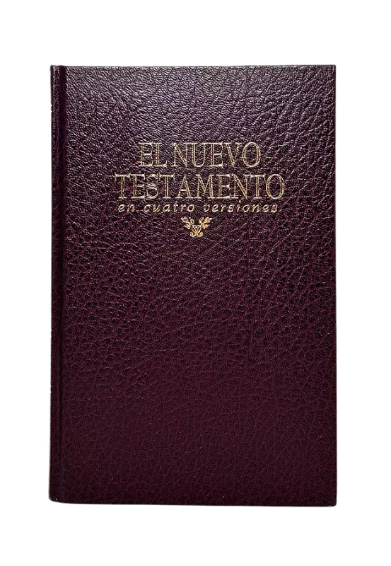 Portada de El Nuevo Testamento en Cuatro Versiones con columnas paralelas de Reina-Valera 1960, Dios Habla Hoy, La Biblia de las Américas y Nueva Versión Internacional.