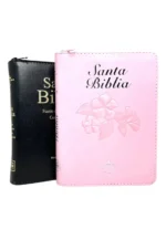Portada de la Santa Biblia Reina Valera 1960 tamaño mediano con cubierta de imitación cuero y cierre con zipper.​
