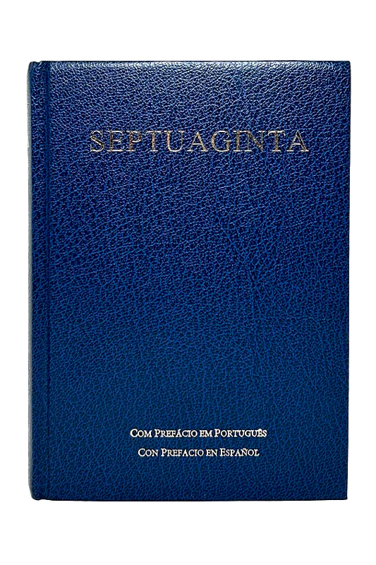 Portada de la Biblia Septuaginta con prefacio en portugués y español, edición crítica en griego con encuadernación en tapa dura