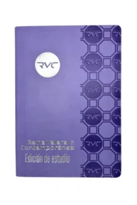 Biblia Reina Valera Contemporánea Edición de Estudio en color violeta con canto plateado y cubierta de imitación piel.​