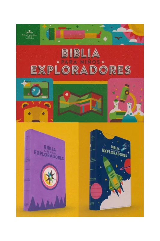 Biblia para Niños Exploradores RVR 1960 en símil piel con ilustraciones y actividades interactivas